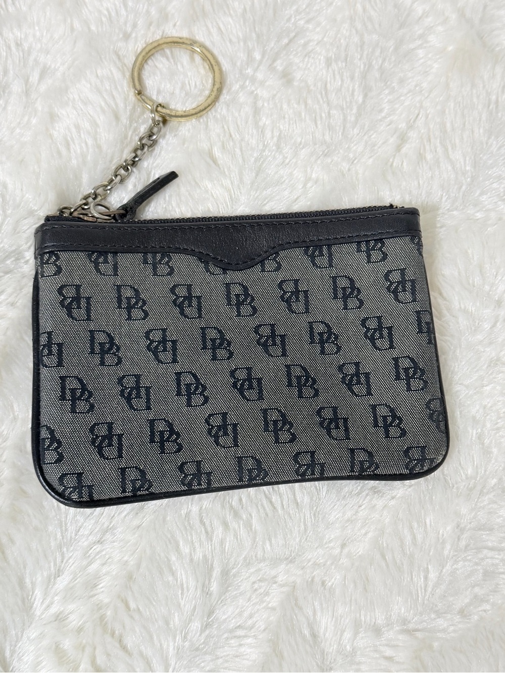 Dooney & Bourke Gray and Black Logo Coin Pouch with Key Ring